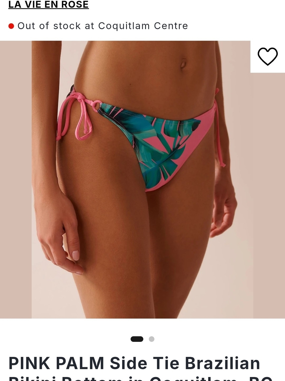 La Vie En Rose Pink and Green Palm Side-Tie Bikini Bottom